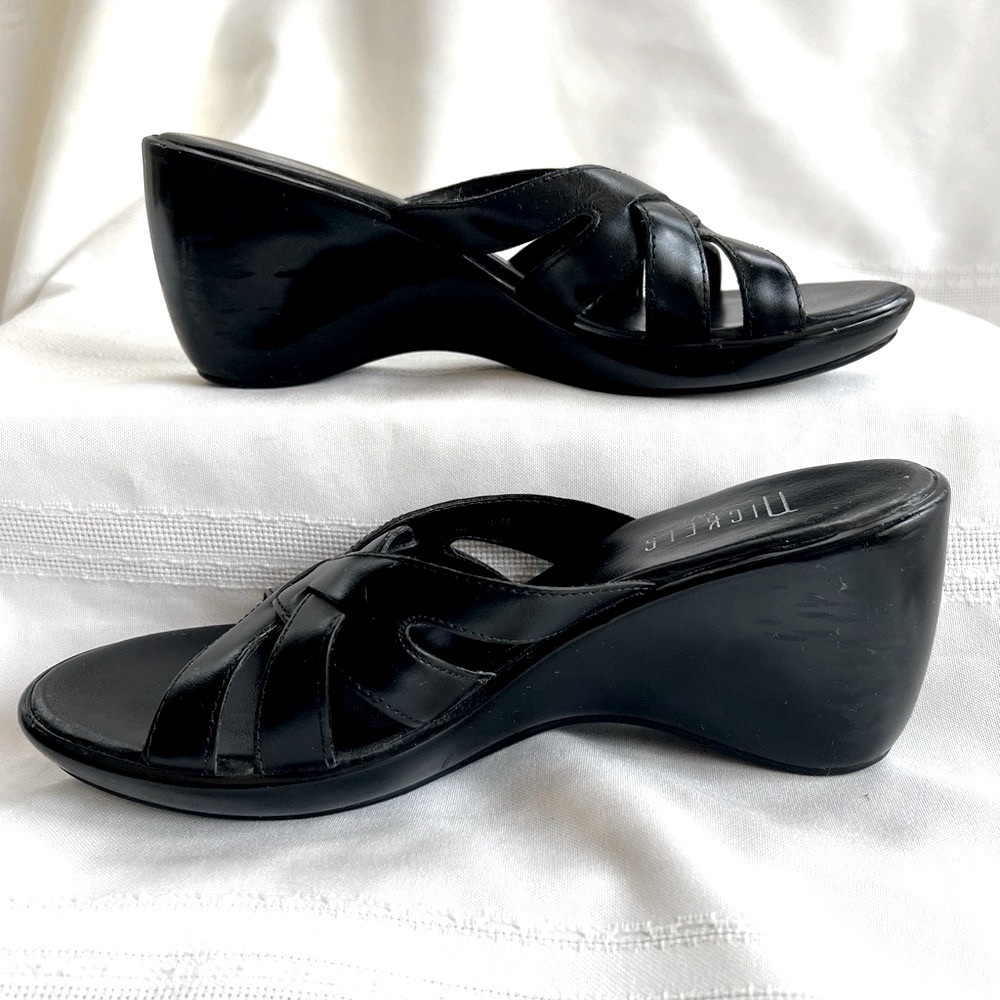 Nickels Soft Women's Templete Black Lthr Heeled Sandal Sz 6 EUC Made in Brazil - Picture 3 of 11